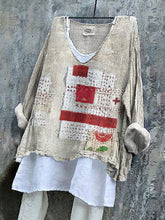 Load image into Gallery viewer, Vintage Patchwork Faith Art Linen Blend Blouse