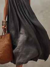 Load image into Gallery viewer, Oversized Charcoal Gray Linen Halter Midi Dress