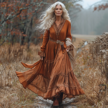 Load image into Gallery viewer, Women's Vintage V-neck Linen Long-sleeve Maxi Long Dress