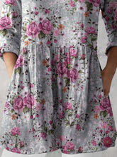 Load image into Gallery viewer, Women's Retro Floral Art Print Casual Cotton And Linen V-neck Top