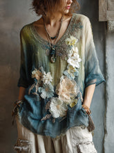 Load image into Gallery viewer, Women's Vintage Oil Painting Floral Art V-neck Shirt