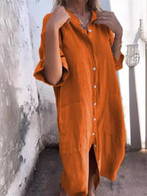 Load image into Gallery viewer, Women's Loose Casual Mid-Sleeve Cotton And Linen Shirt Dress