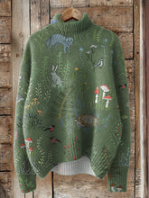 Load image into Gallery viewer, Woodland And Animal Pattern Printed Knit Turtleneck Pullover Sweater
