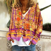 Load image into Gallery viewer, Vintage Floral Print V-Neck Long Sleeved Knitted Cardigan