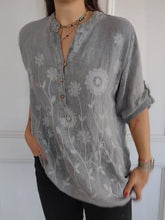 Load image into Gallery viewer, Women's Art Print Casual Cotton And Linen Henry Collar Shirt