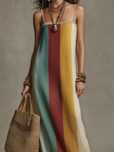 Load image into Gallery viewer, Bohemian Style Striped Color Block Spaghetti Strap Long Dress