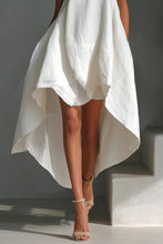 Load image into Gallery viewer, Women's White Linen Fabric Sleeveless Midi Dress With Round Neck &amp; Asymmetric Hem