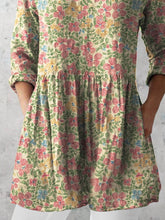 Load image into Gallery viewer, Women's Retro Floral Art Print Casual Cotton And Linen V-neck Top