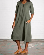 Load image into Gallery viewer, Casual Solid Color Round Neck Loose Cotton Linen Dress
