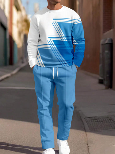 Men's Simple Colorblock Round Neck Casual Sports Set 078