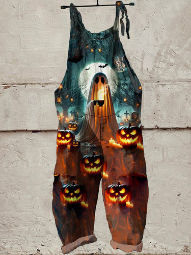 Women's  Halloween  Art Print Casual 100% Cotton Wide Leg Jumpsuit