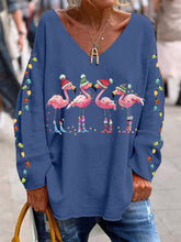 Load image into Gallery viewer, Women's Christmas Flamingo Print Casual Top
