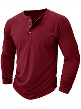 Load image into Gallery viewer, Men's Cotton Solid Henley Long Sleeve Top