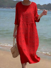 Load image into Gallery viewer, Women's Casual  Round Neck Mid Sleeve Print Cotton and Linen Dress