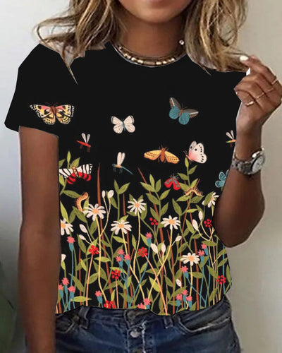 Casual Floral-Print Short Sleeve Shirts&Topss