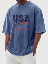 Load image into Gallery viewer, Men's vintage washed USA flag printed short sleeve T-shirt