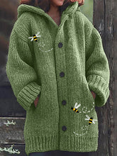 Load image into Gallery viewer, Flying Bees Embroidery Cozy Knit Hooded Cardigan