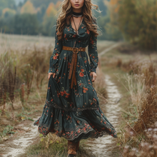 Load image into Gallery viewer, Women's Retro V-neck Floral Long-sleeve Bohemian Pastoral Style Maxi Long Dress