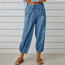 Load image into Gallery viewer, High Waisted Button Cotton Linen Wide Leg Cropped Pants