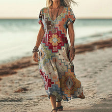 Load image into Gallery viewer, Women's Western Geometric Print Linen Blend Dress