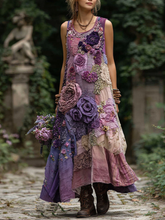Load image into Gallery viewer, Classy Gradient Purple Lavender And Floral Embroidered Linen Maxi Dress
