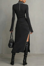 Load image into Gallery viewer, Casual Mock Neck T-Shirt Tight T-Line Long Sleeve Breathable Top And High Waist Slit Midi Skirt