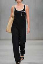 Load image into Gallery viewer, Women's Minimalist Stretch Knit White Trim Sleeveless Jumpsuit