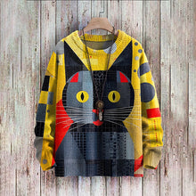 Load image into Gallery viewer, Abstract Art Cat Casual Print Knitted Pullover Sweater