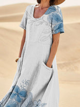 Load image into Gallery viewer, Watercolor And Sketch Floral Art Printed Women's Linen Pocket Dress