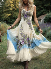 Load image into Gallery viewer, Classy Gradient Purple Lavender And Floral Embroidered Linen Maxi Dress