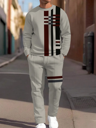 Men's Simple Colorblock Round Neck Casual Sports Set 0140