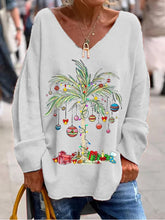 Load image into Gallery viewer, Women's Christmas Palm Tree Printed V-Neck Top