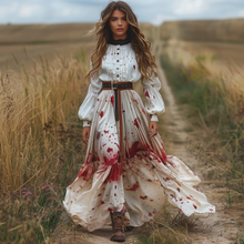 Load image into Gallery viewer, Women's Retro V-neck Pastoral Halloween Party Style Long-sleeve Maxi Long Dress