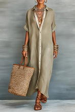 Load image into Gallery viewer, Women's Minimalist Linen Blend Short-sleeved Shirt Maxi Dress