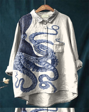 Load image into Gallery viewer, Japanese Octopus Art Print Casual Cotton and Linen Shirt