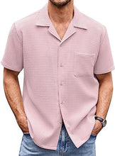Load image into Gallery viewer, Men's Cuban Collar Pocket Waffle Basic Simple Everyday Casual Shirt