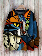 Load image into Gallery viewer, Abstract Art Cat Multicolor Print Casual Pullover Knitted Sweater