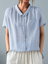 Load image into Gallery viewer, Ladies Casual Cotton And Linen Shirt With Lapel Button Design