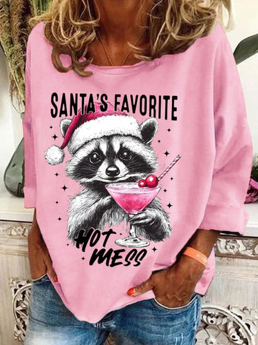 Women's Christmas Santa's Favorite Hot Mess Printed Casual Sweatshirt