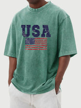 Load image into Gallery viewer, Men's vintage washed USA flag printed short sleeve T-shirt