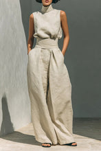 Load image into Gallery viewer, Women's Minimalist Cotton And Linen Blend Sleeveless Blouse And Wide-leg Pants Set