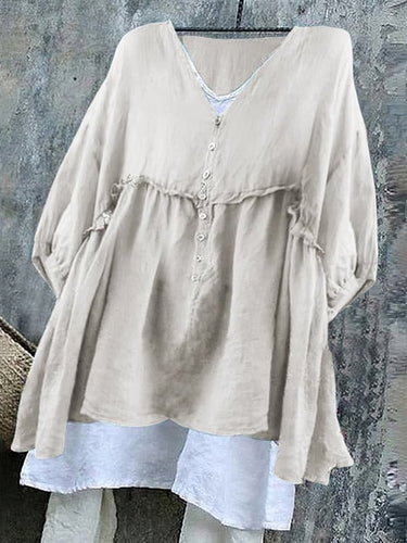 Women's Solid Color V Neck Casual Blouse