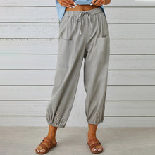 Load image into Gallery viewer, High Waisted Button Cotton Linen Wide Leg Cropped Pants