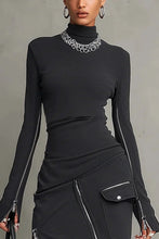 Load image into Gallery viewer, Casual Mock Neck T-Shirt Tight T-Line Long Sleeve Breathable Top And High Waist Slit Midi Skirt