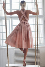 Load image into Gallery viewer, Cross Back Bow-tie /Lace Up Linen Dress