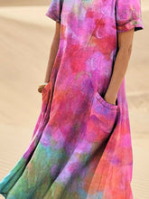 Load image into Gallery viewer, Women's Flowers Gradient Texture Linen Pocket Dress