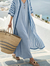 Load image into Gallery viewer, Women's Vacation V-Neck Vest Dress and Striped Cardigan Set
