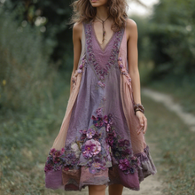 Load image into Gallery viewer, Women's Retro Purple Floral Stitching Casual Sleeveless Dress