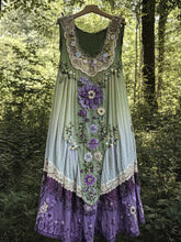 Load image into Gallery viewer, Vintage Boho Lavender Art Linen Patchwork Art Linen Tank Dress