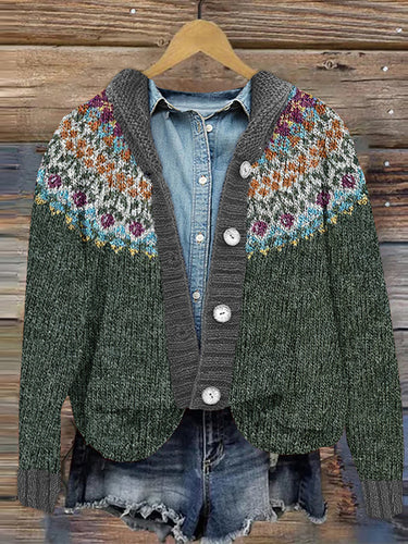 Vintage Icelandic Tribal Pattern Knit Cardigan